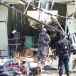 Gegana menyisir lokasi ledakan di San Antonio Surabaya